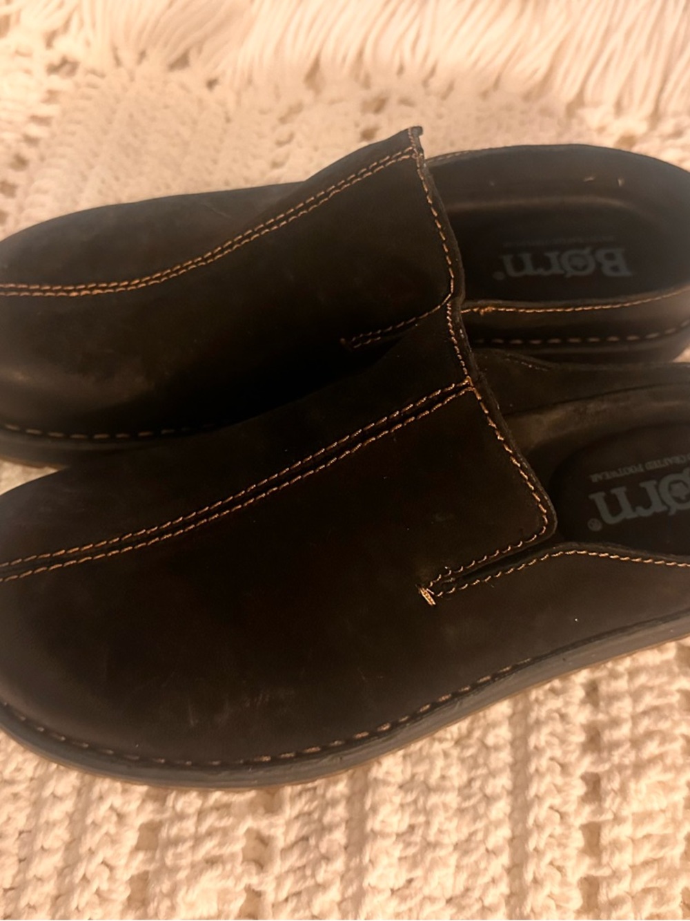 Born Men's Black Distressed Suede Slip-On Loafers with Contrast Stitching - Picture 7 of 13